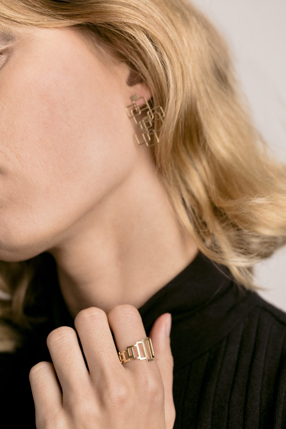 Anillo Rectángulos EPD chapado oro 24k