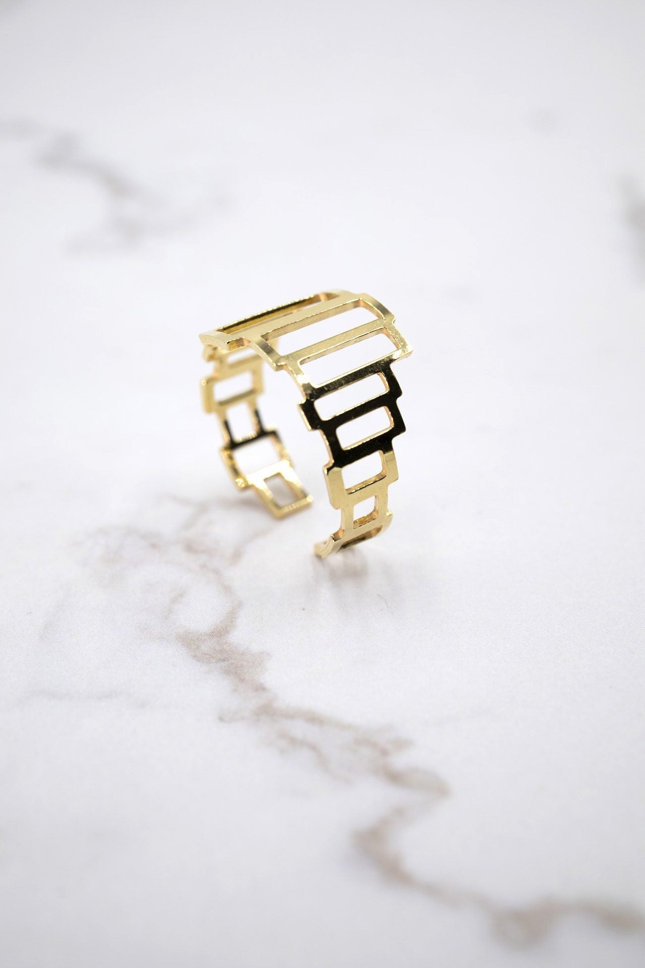Anillo Rectángulos EPD chapado oro 24k