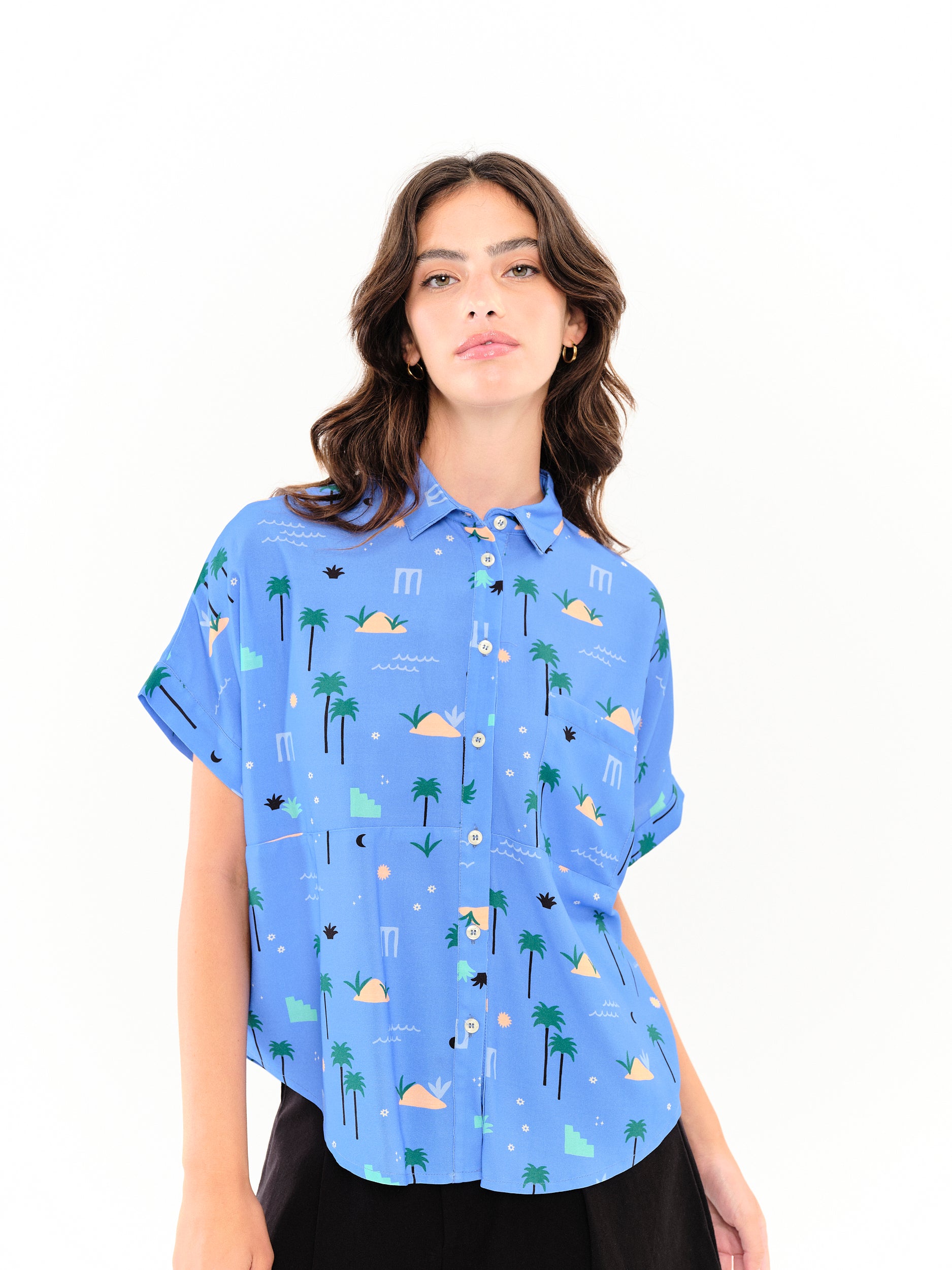 Camisa Sandal Palmeras Celeste