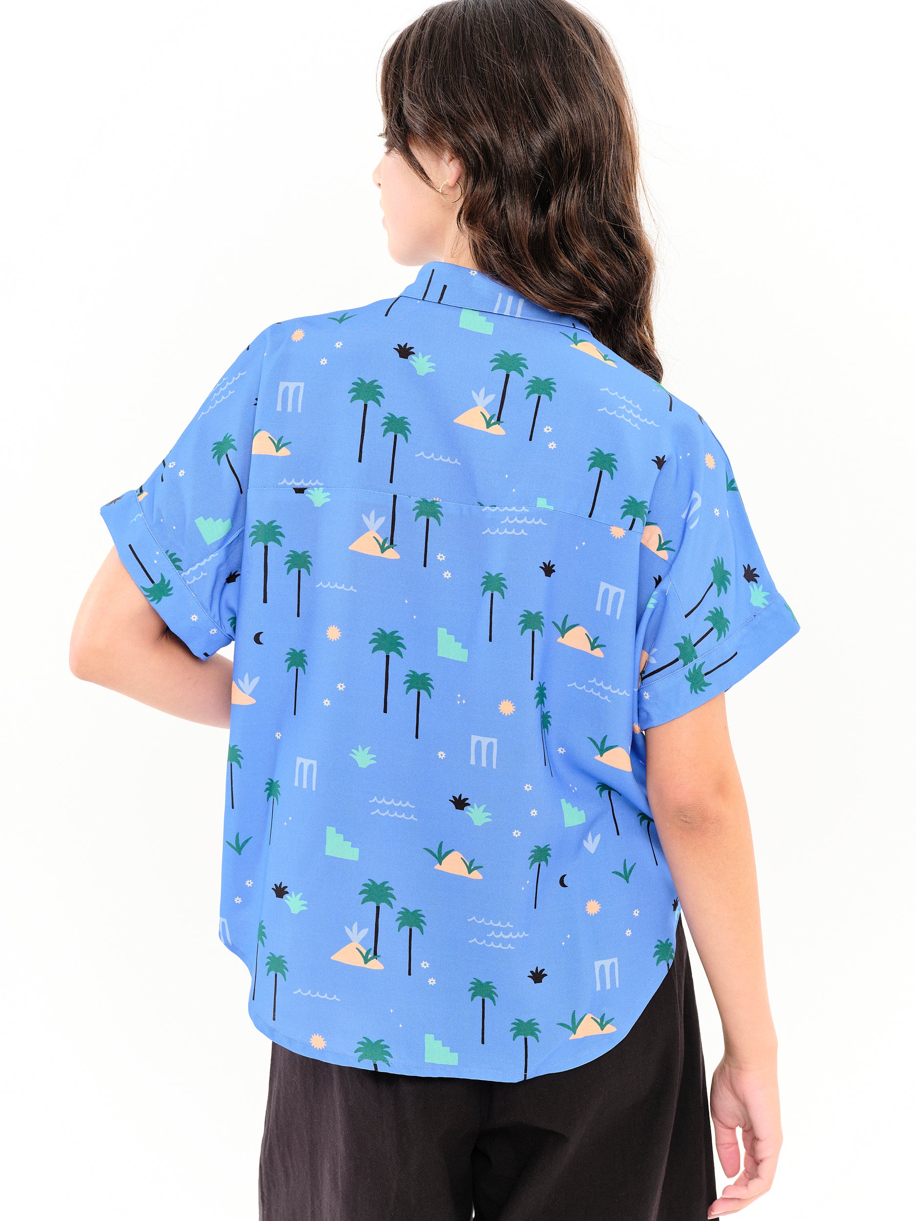 Camisa Sandal Palmeras Celeste