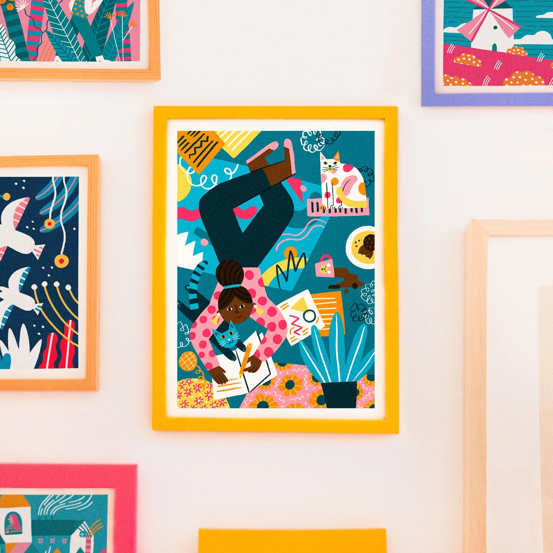 Lámina Chica con gatos