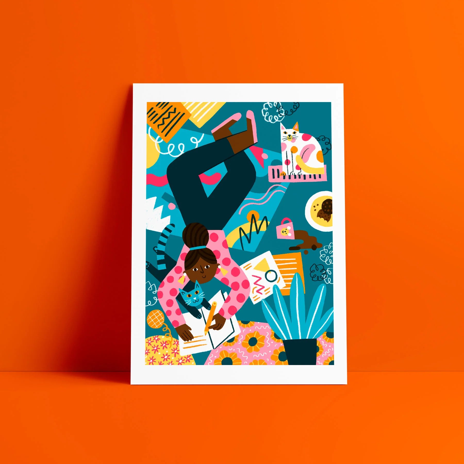 Lámina Chica con gatos