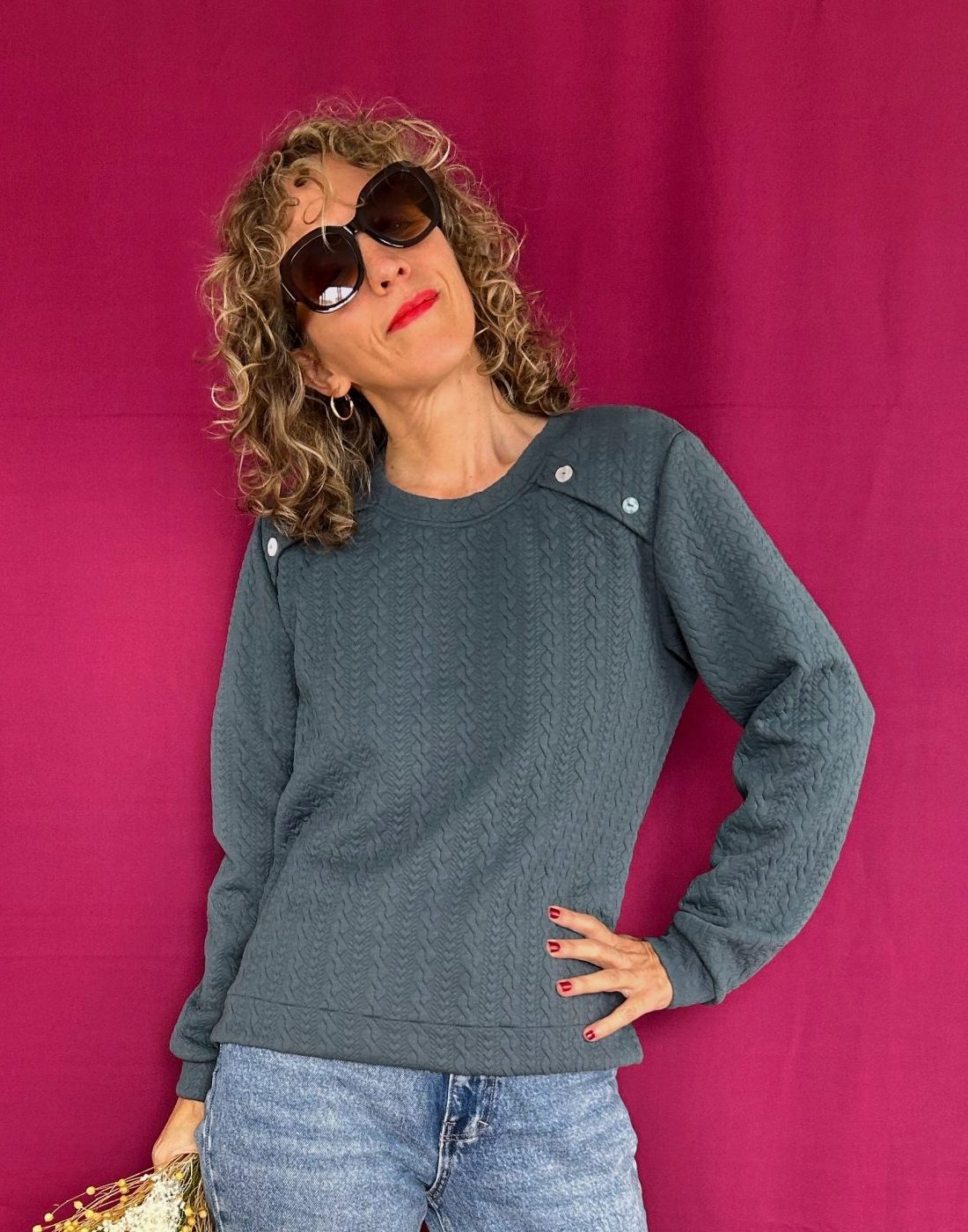 Sudadera Button Petroleo