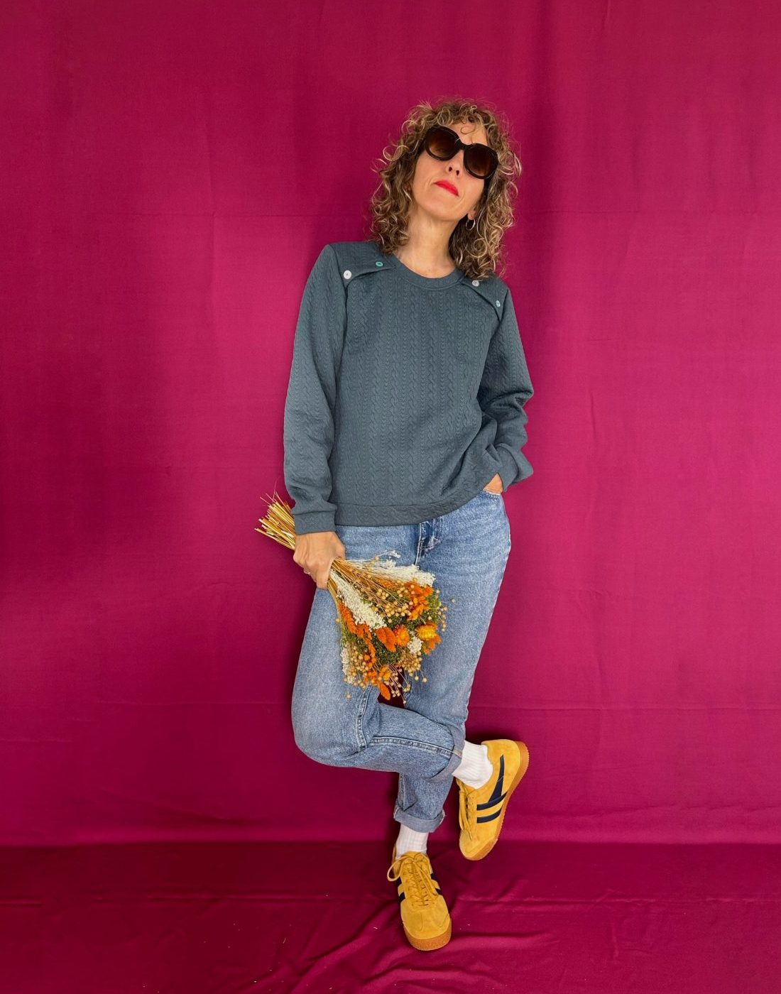 Sudadera Button Petroleo