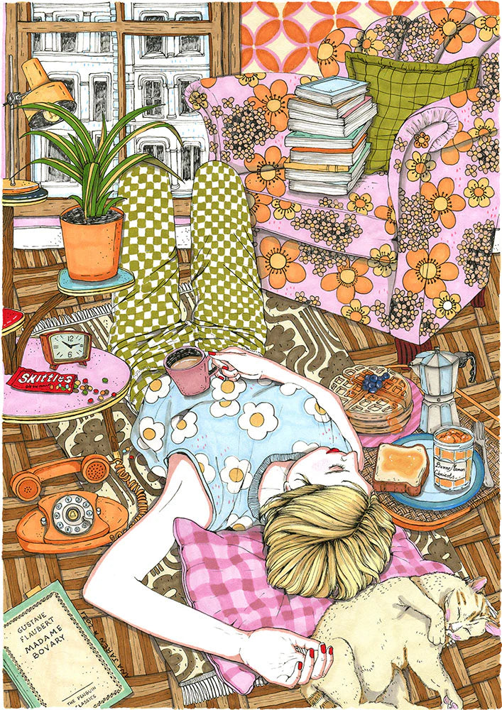 Ilustración Siesta y gato