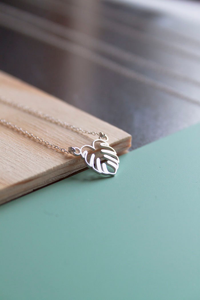 SILVER necklace. Tiny MONSTERA. Sterling Silver 925. Delicate and elegant piece perfect for gifts.