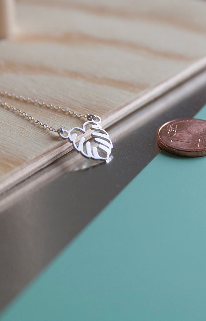 SILVER necklace. Tiny MONSTERA. Sterling Silver 925. Delicate and elegant piece perfect for gifts.