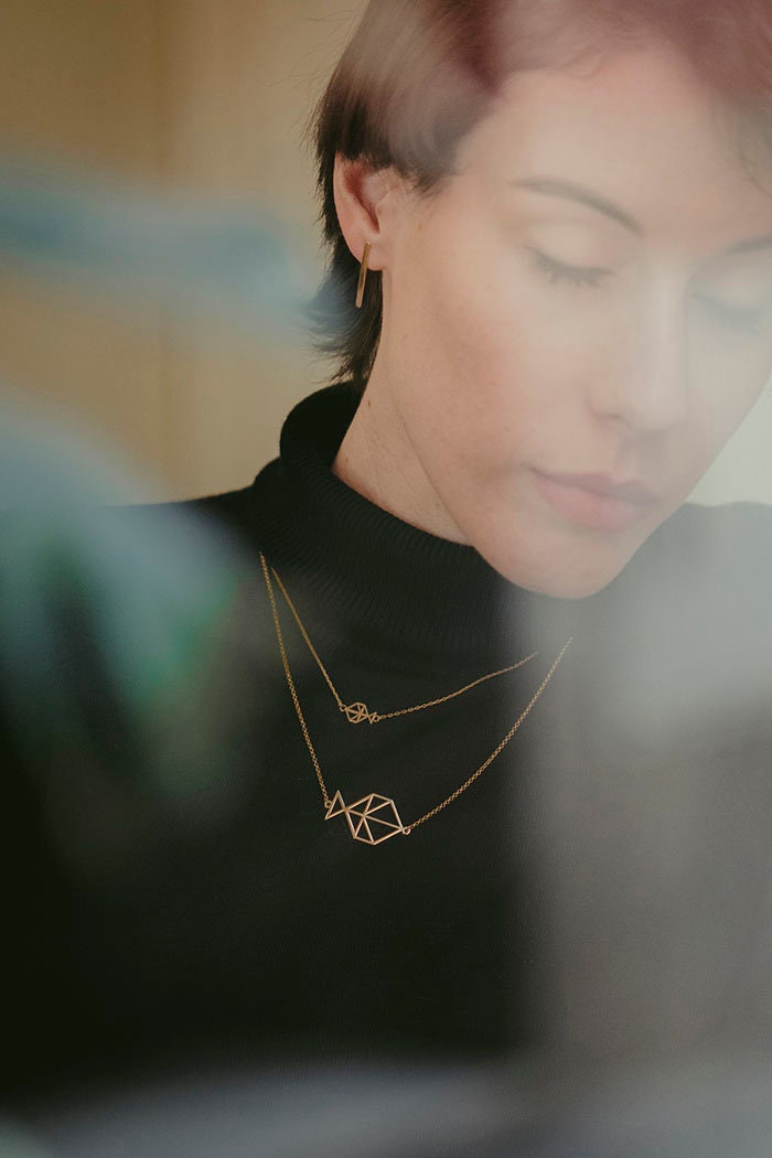 GOLD. Tiny Minimal handmade FISH necklace. Gold plated Silver. Small fish pendant.