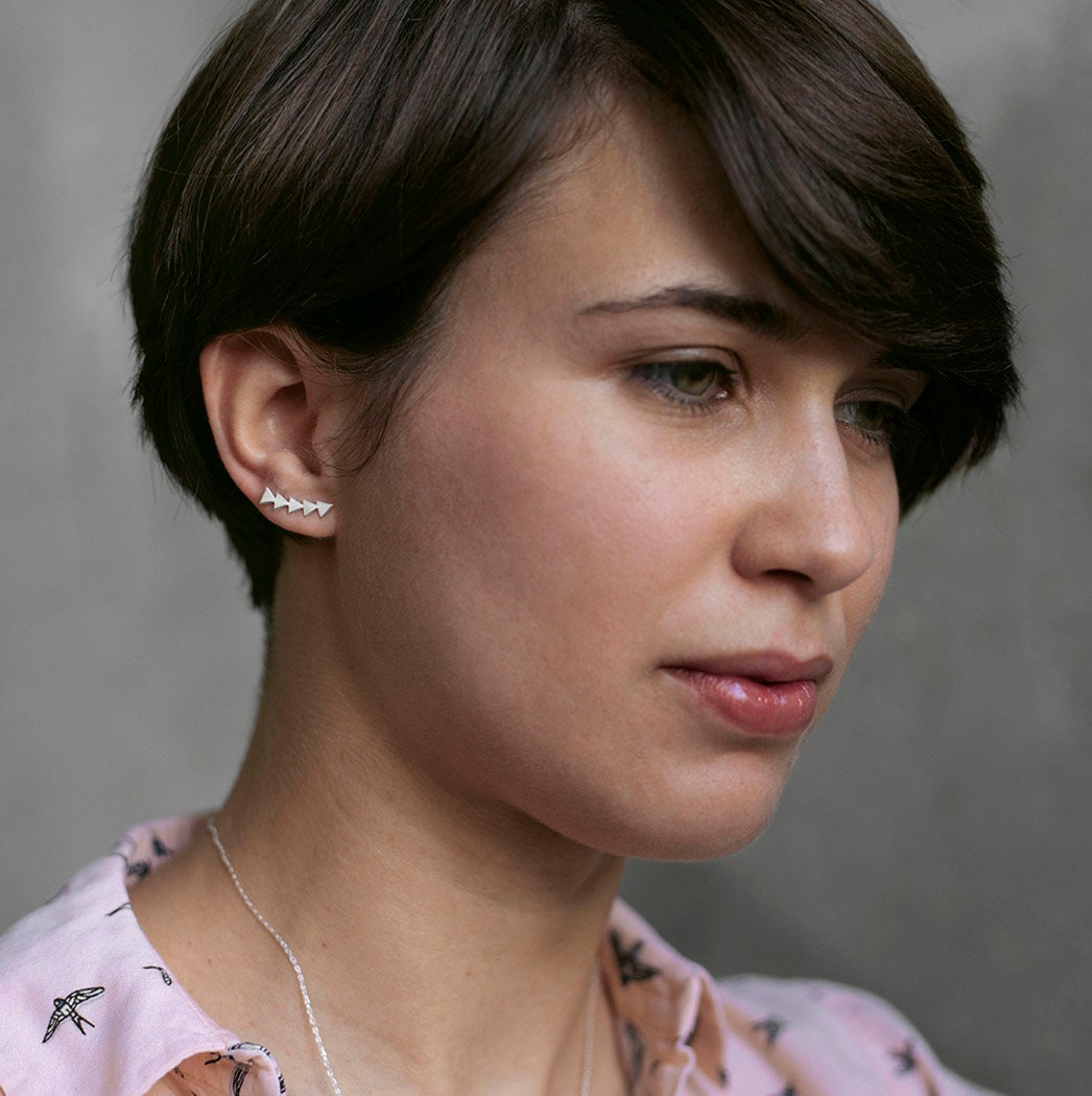 SILVER earrings. TRIANGLES. Sterling silver. Asymmetric earrings. Contrasted minimalist earrings. Ear climber.