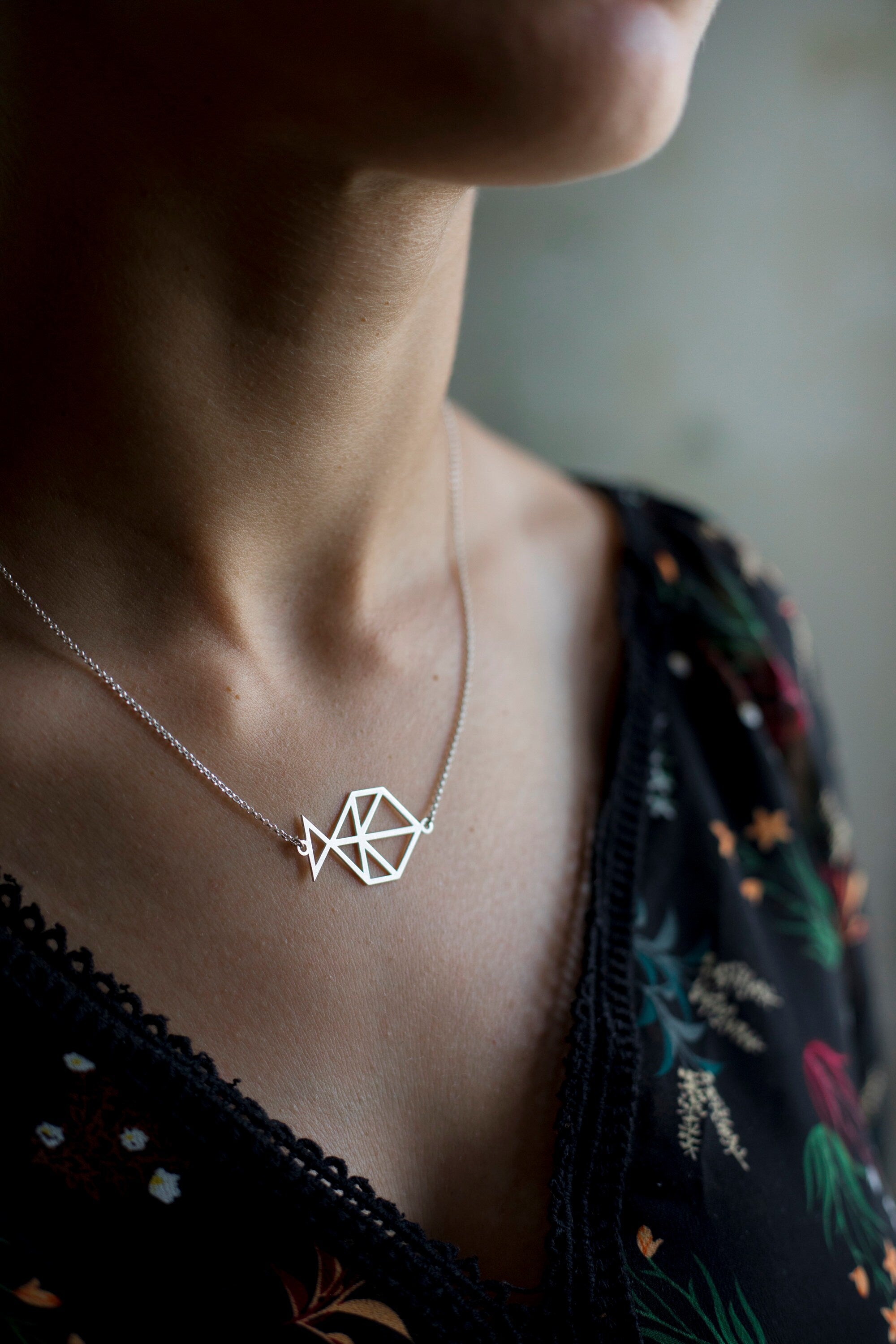 SILVER. Minimal & handmade FISH necklace. Sterling Silver 925. Delicate and elegant piece, perfect for gifts.