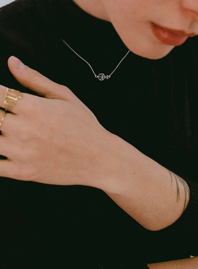 SILVER necklace. Tiny Minimal handmade FISH necklace. Sterling Silver 925. Natural and geometric jewelry.