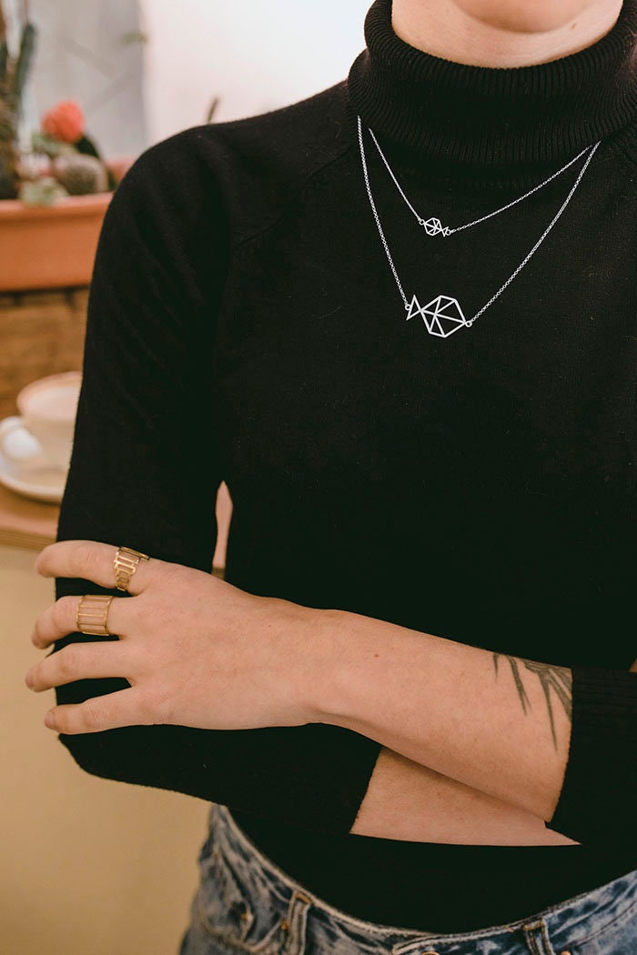 SILVER necklace. Tiny Minimal handmade FISH necklace. Sterling Silver 925. Natural and geometric jewelry.