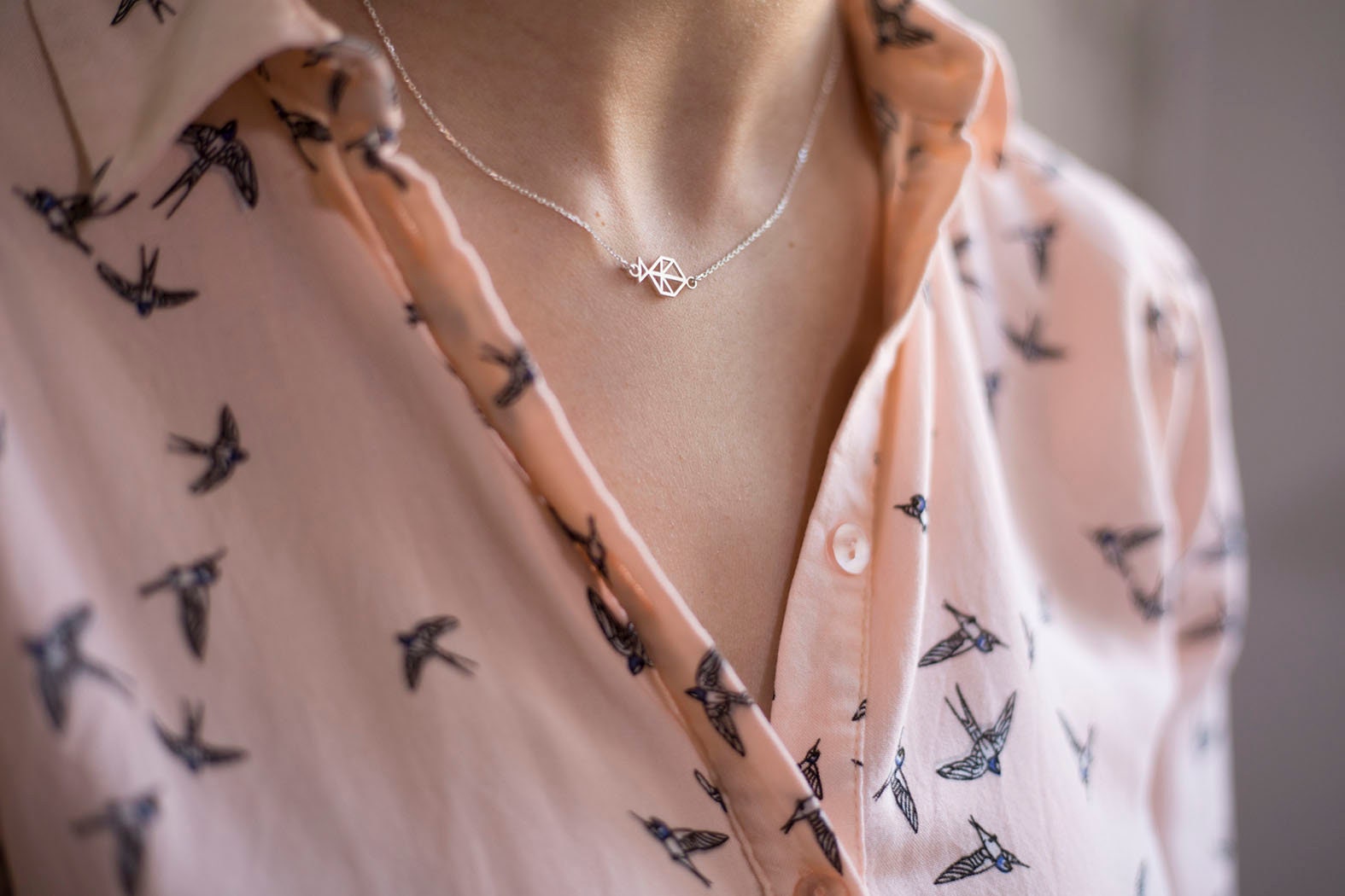 SILVER necklace. Tiny Minimal handmade FISH necklace. Sterling Silver 925. Natural and geometric jewelry.