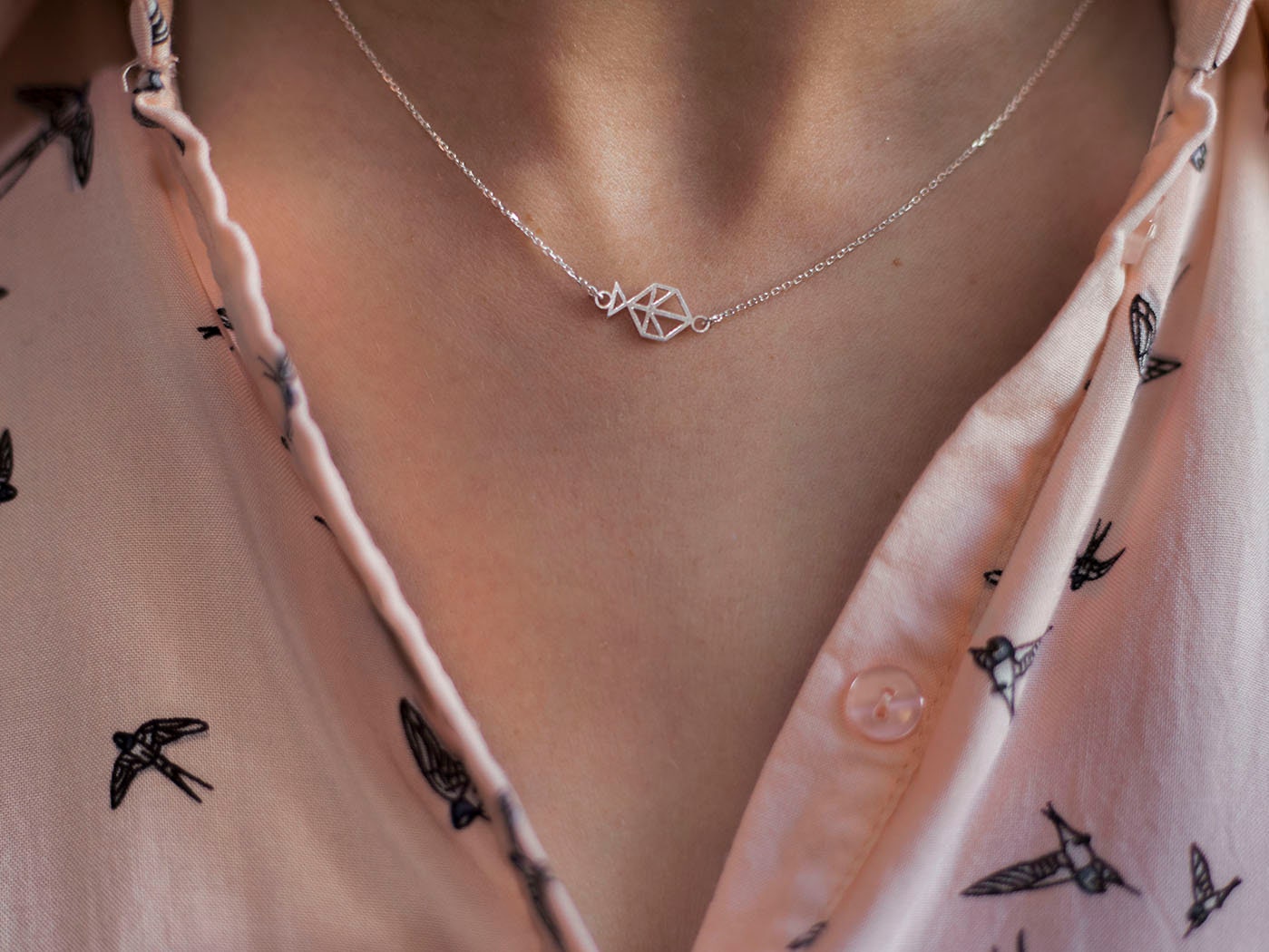 SILVER necklace. Tiny Minimal handmade FISH necklace. Sterling Silver 925. Natural and geometric jewelry.