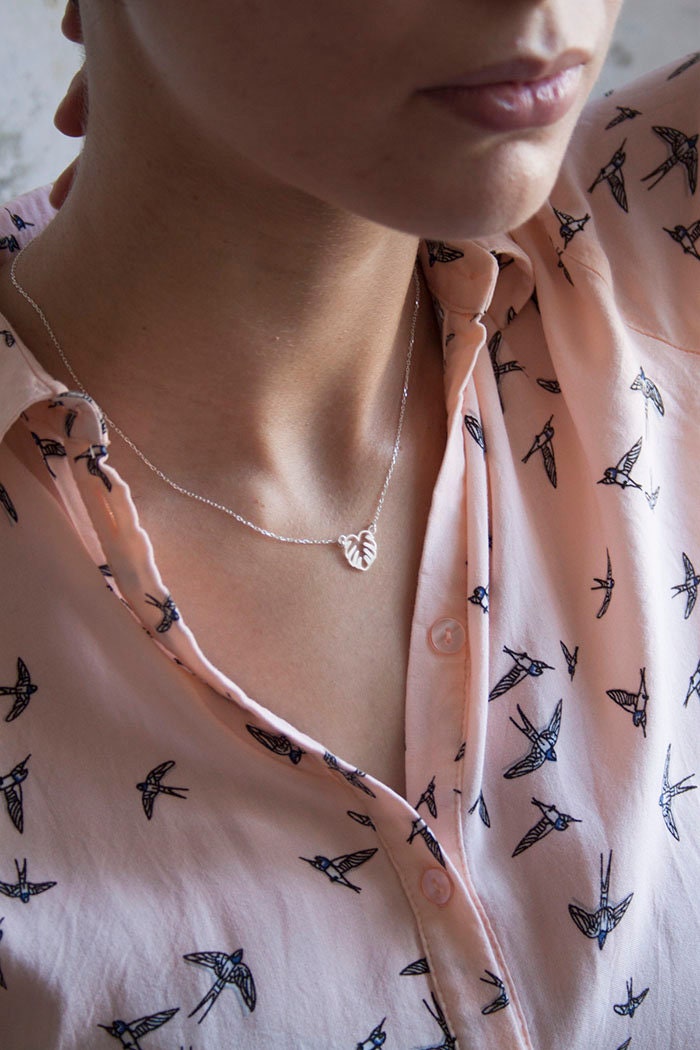 SILVER necklace. Tiny MONSTERA. Sterling Silver 925. Delicate and elegant piece perfect for gifts.