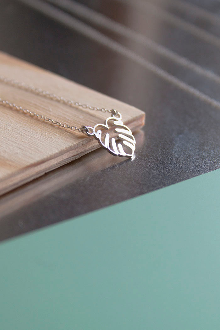 GOLD. Tiny MONSTERA. Gold plated Silver. Small plant leaf pendant. Monstera or Adams Rib piece.