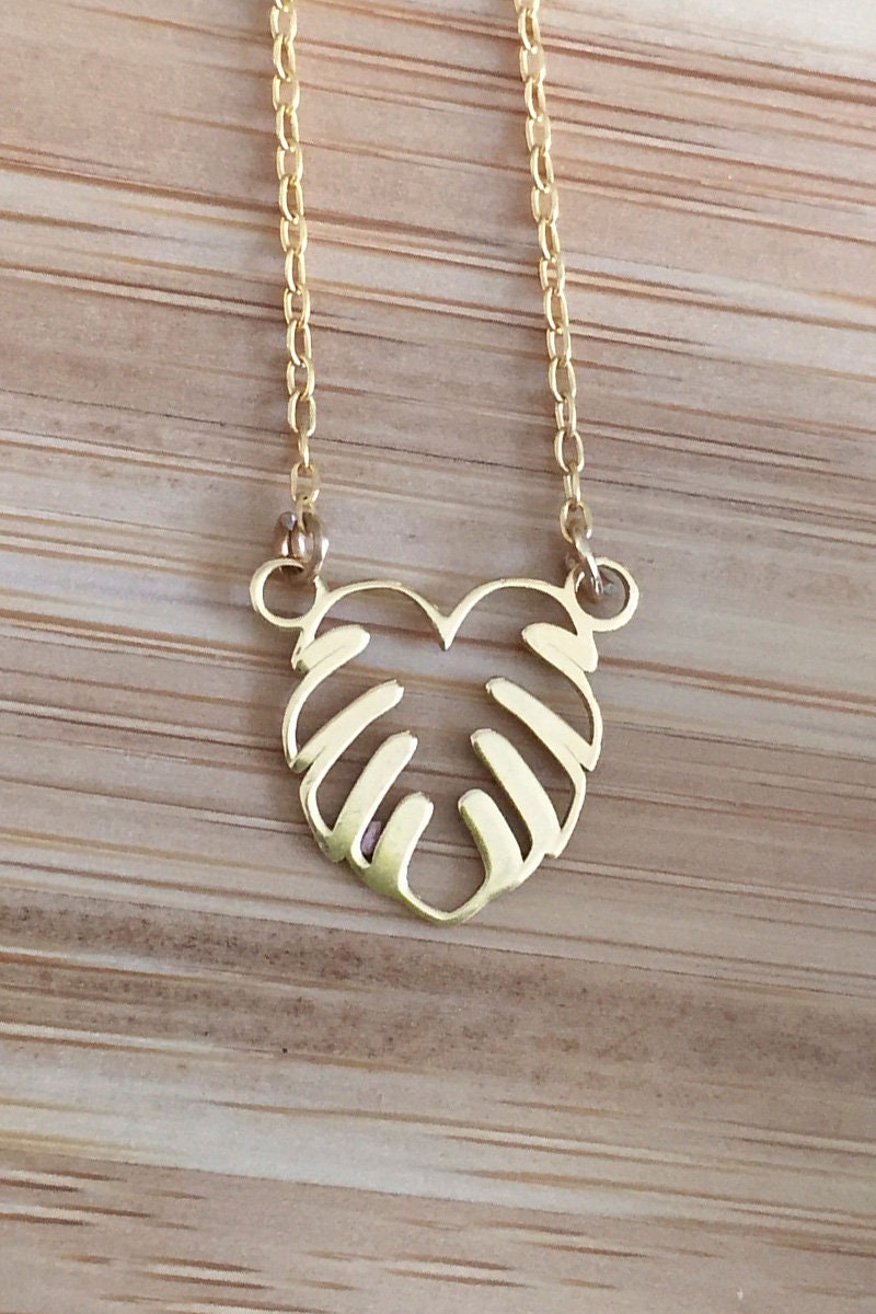GOLD. Tiny MONSTERA. Gold plated Silver. Small plant leaf pendant. Monstera or Adams Rib piece.