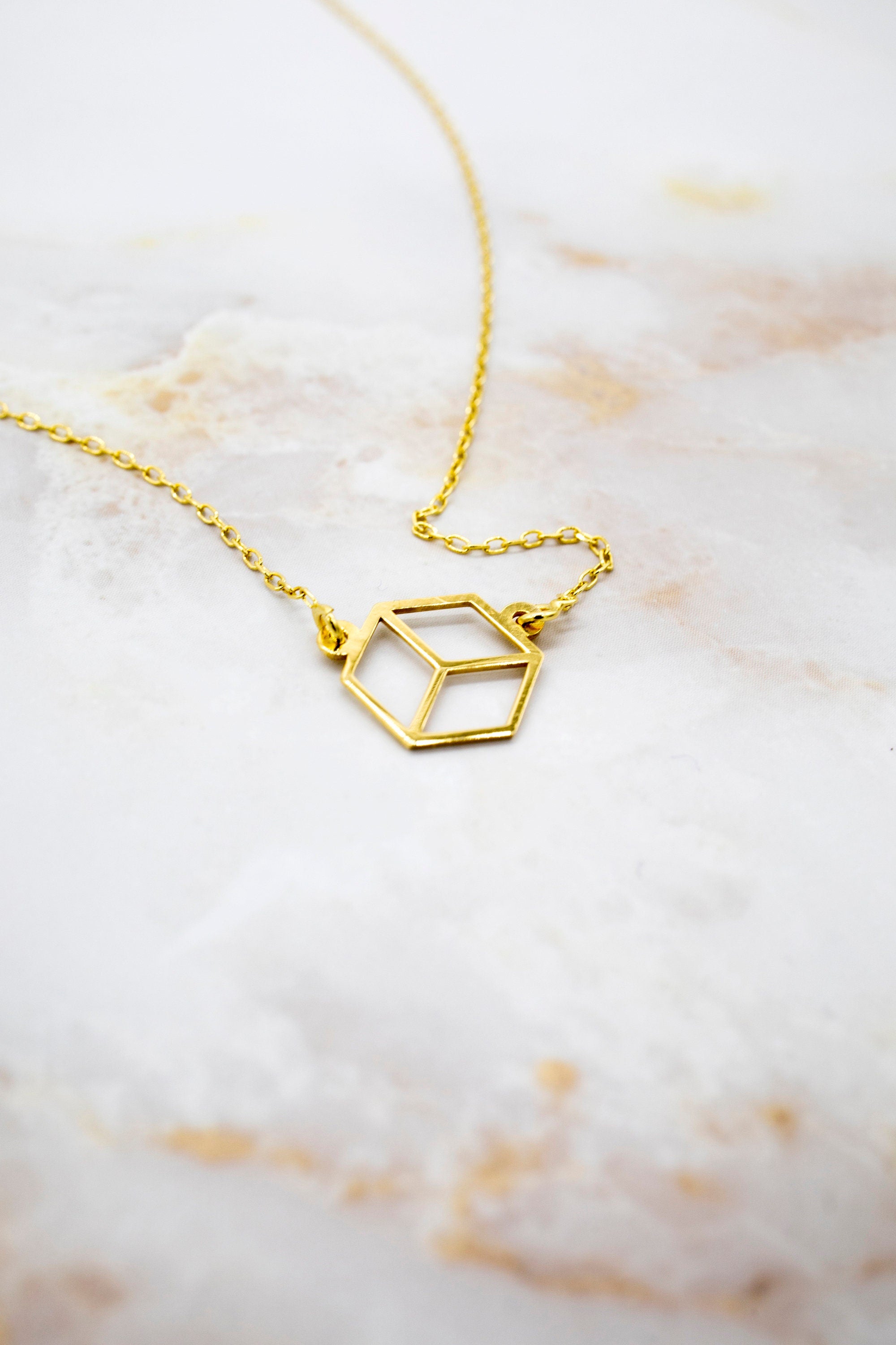 GOLDPLATED Small MICROCUBE pendant. Tiny Silver necklace. Goldplated silver 24k. A delicate and elegant piece.