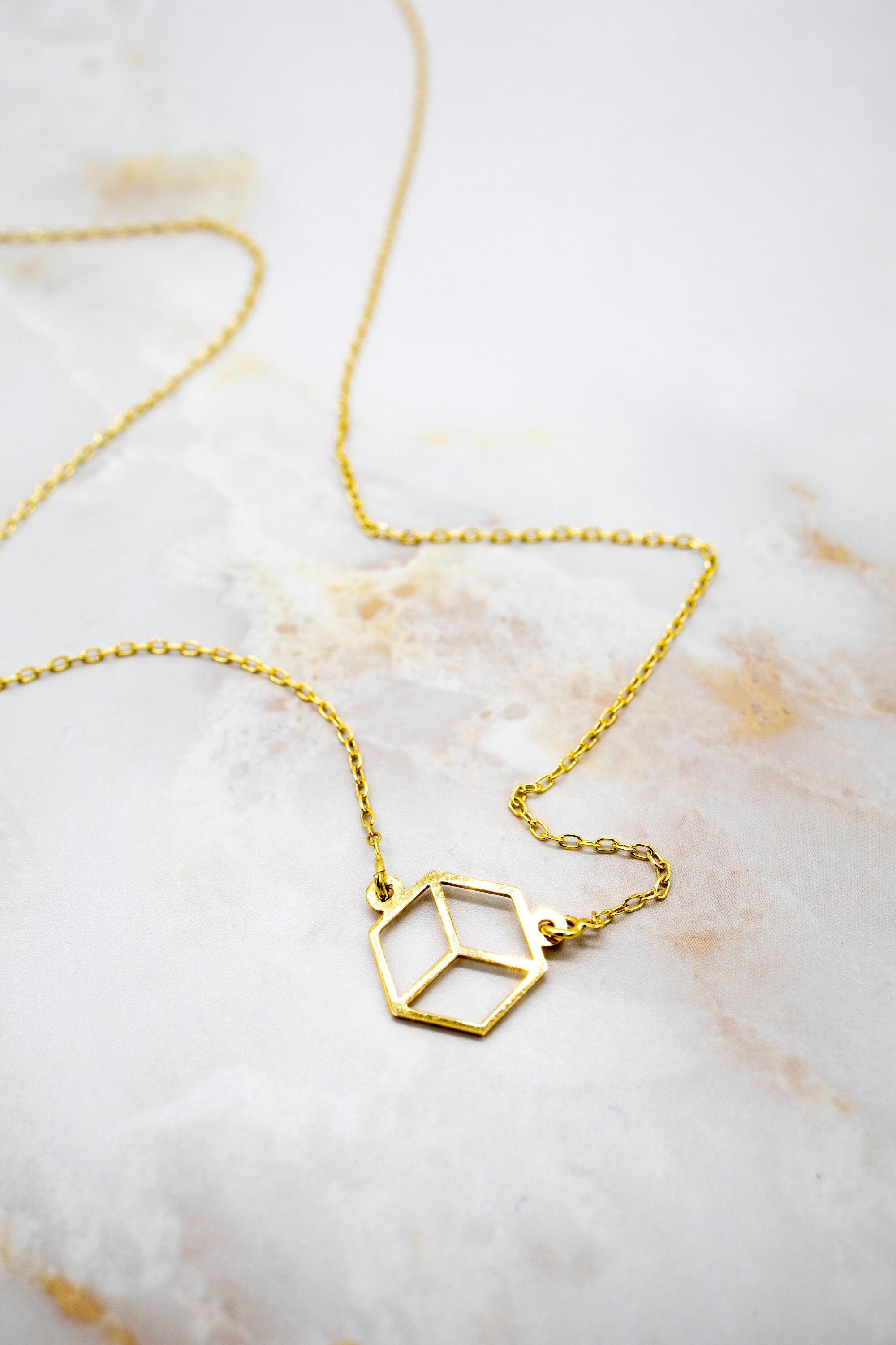 GOLDPLATED Small MICROCUBE pendant. Tiny Silver necklace. Goldplated silver 24k. A delicate and elegant piece.