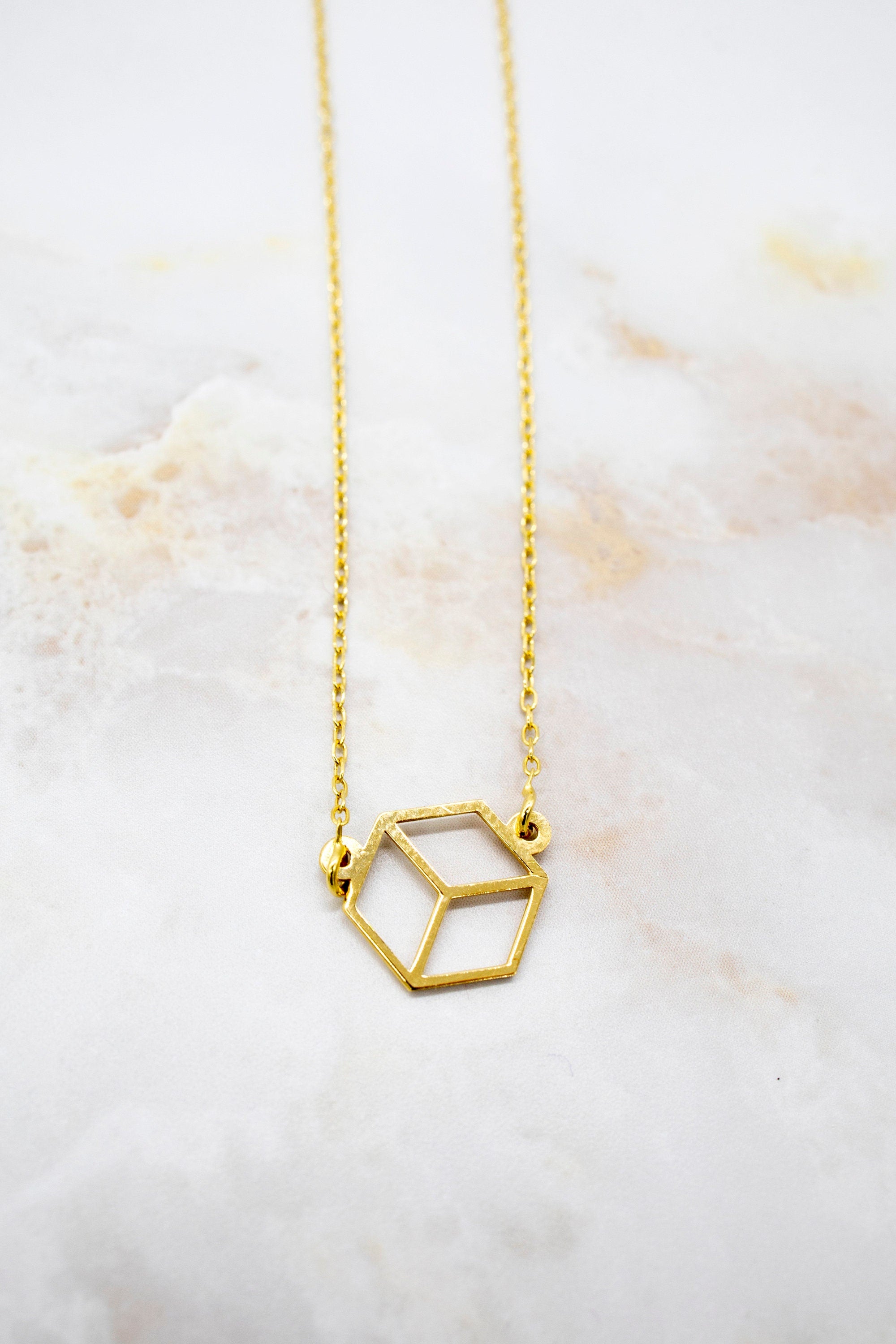 GOLDPLATED Small MICROCUBE pendant. Tiny Silver necklace. Goldplated silver 24k. A delicate and elegant piece.
