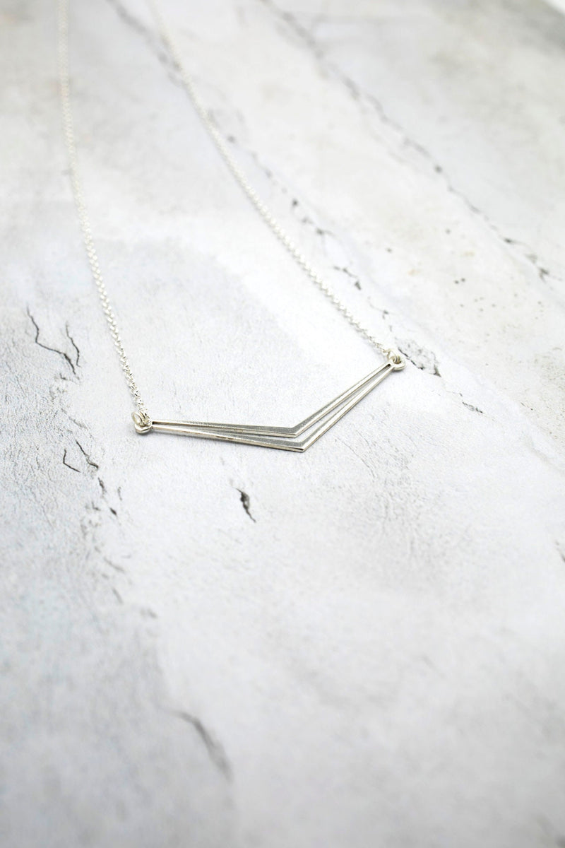 SILVER NECKLACE. DOUBLE V. Sterling Silver 925. Sterling Silver 925. Delicate and elegant piece perfect for gifts.