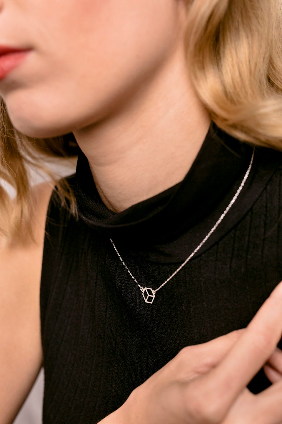 SILVER Mini Necklace. MICROCUBE. Sterling Silver 925. Delicate and elegant piece perfect for gifts.