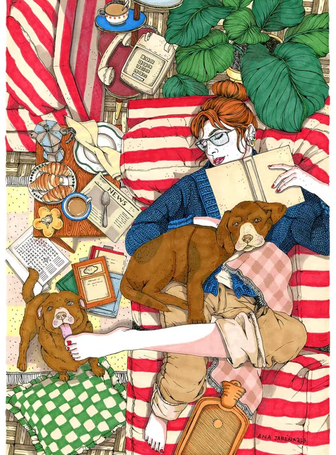 Ilustración Sofa y perros